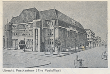 7103301 Vel dubbel briefpapier, met de tekening 'Utrecht, Postkantoor (The Postoffice)', Neude 11 te Utrecht, vanuit ...